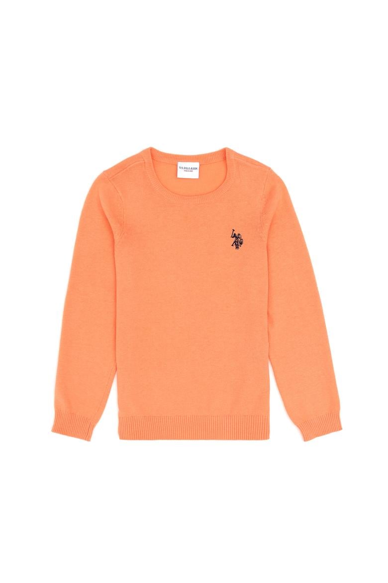 Kız Çocuk Somon Melanj Bisiklet Yaka Basic Kazak - 50293586181