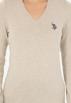 Kadın Taş Melanj V Yaka Basic Kazak - 50293542028