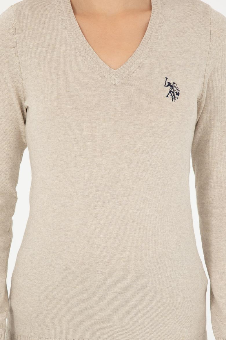 Kadın Taş Melanj V Yaka Basic Kazak - 50293542028