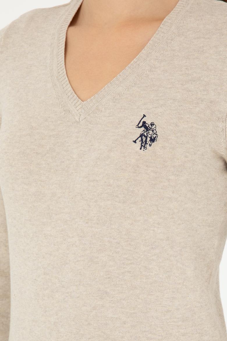 Kadın Taş Melanj V Yaka Basic Kazak - 50293542028