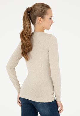 Kadın Taş Melanj V Yaka Basic Kazak - 50293542028