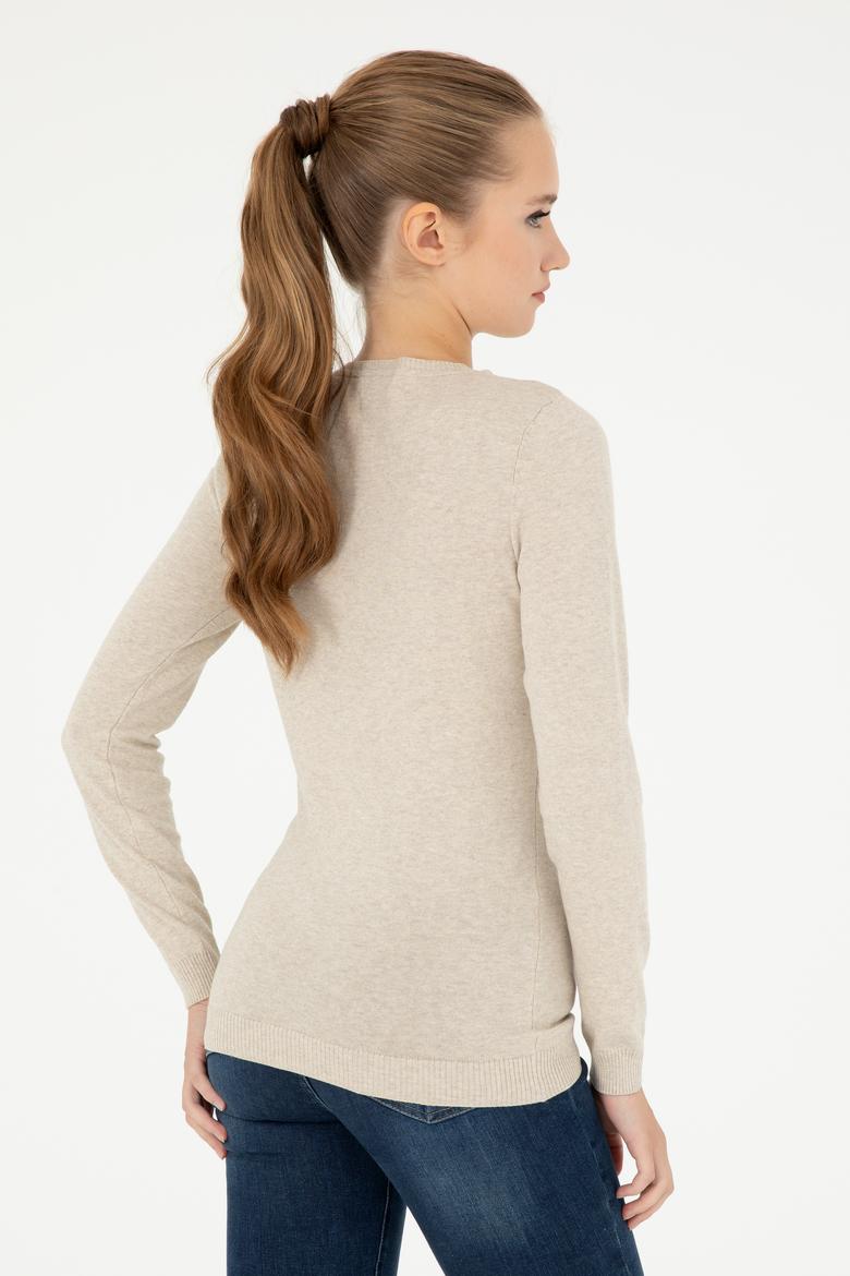 Kadın Taş Melanj V Yaka Basic Kazak - 50293542028