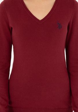 Kadın Bordo V Yaka Basic Kazak - 50293542020