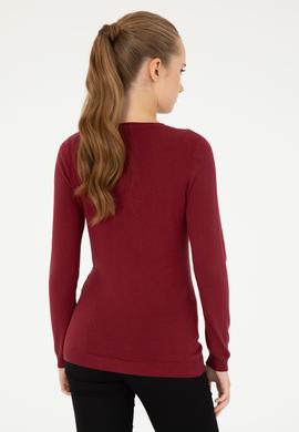 Kadın Bordo V Yaka Basic Kazak - 50293542020