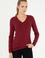 Kadın Bordo V Yaka Basic Kazak