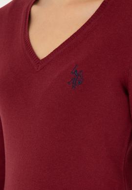 Kadın Bordo V Yaka Basic Kazak - 50293542020