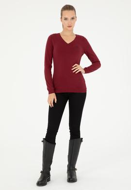 Kadın Bordo V Yaka Basic Kazak - 50293542020