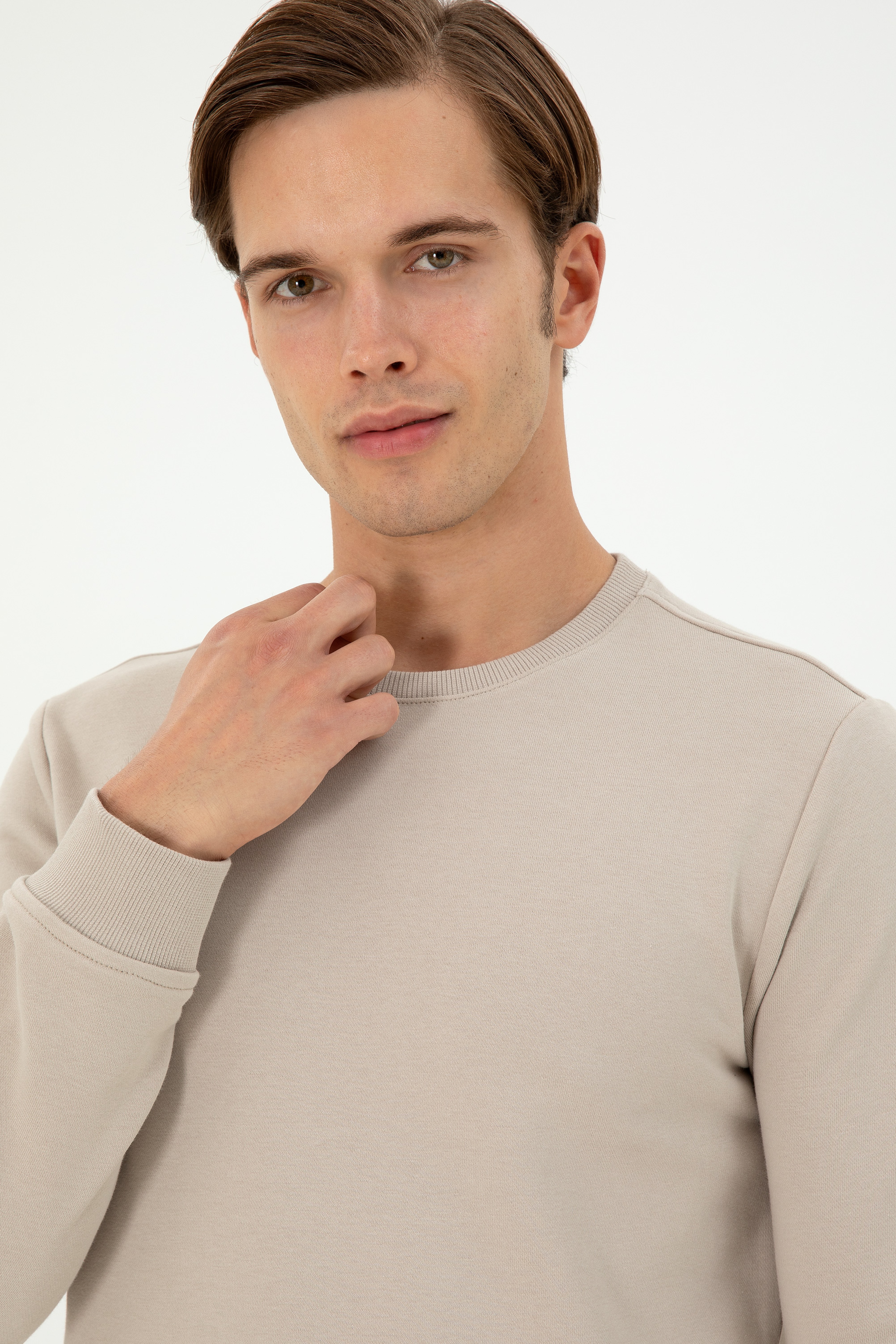 Erkek Regular Fit Bisiklet Yaka Taş Sweatshirt
