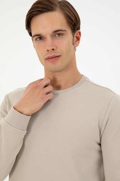 Erkek Regular Fit Bisiklet Yaka Taş Sweatshirt