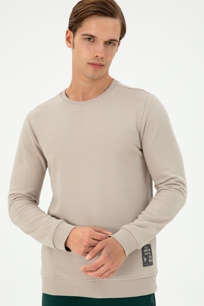 Erkek Regular Fit Bisiklet Yaka Taş Sweatshirt