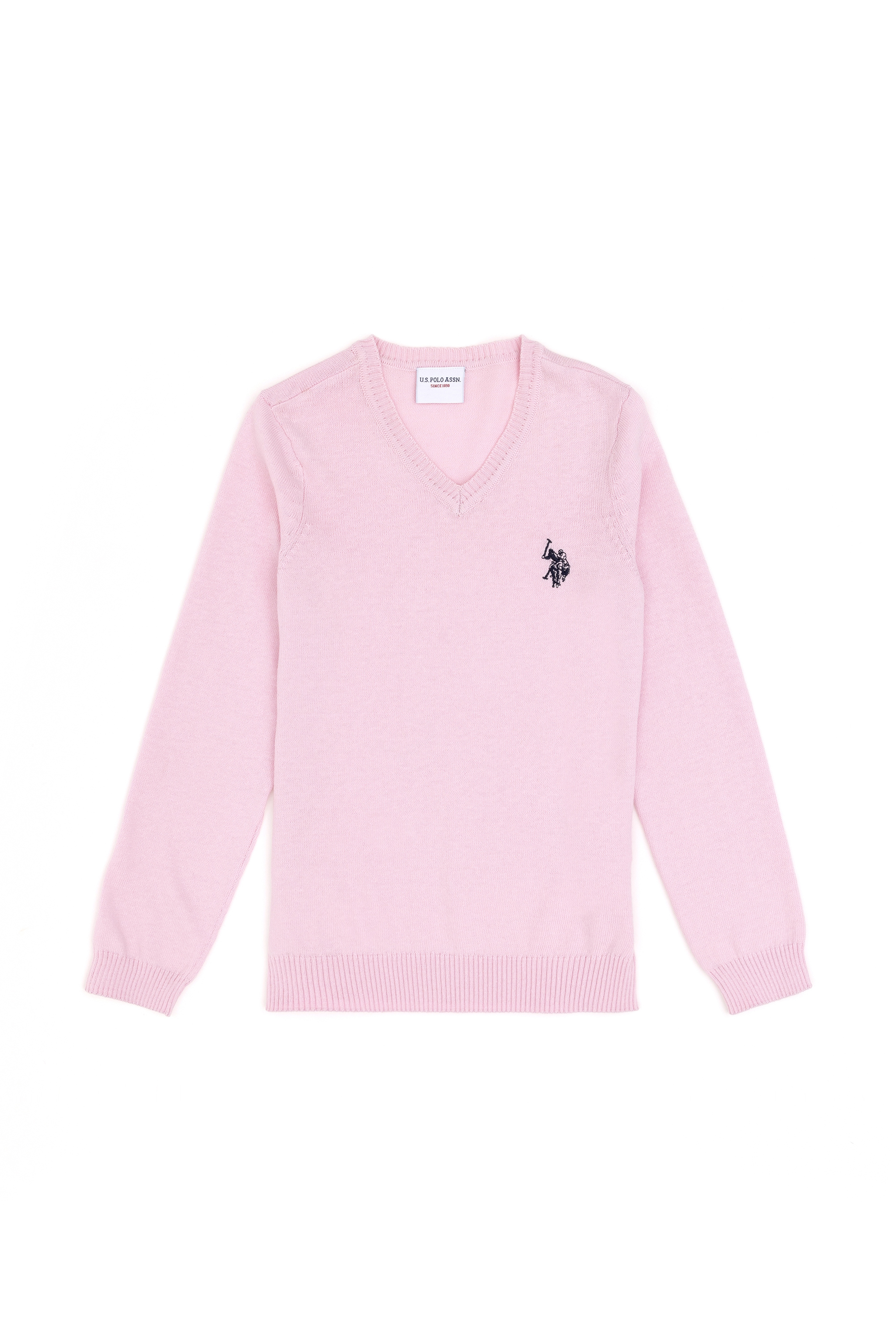 Kız Çocuk Pembe V Yaka Basic Kazak - Image 4