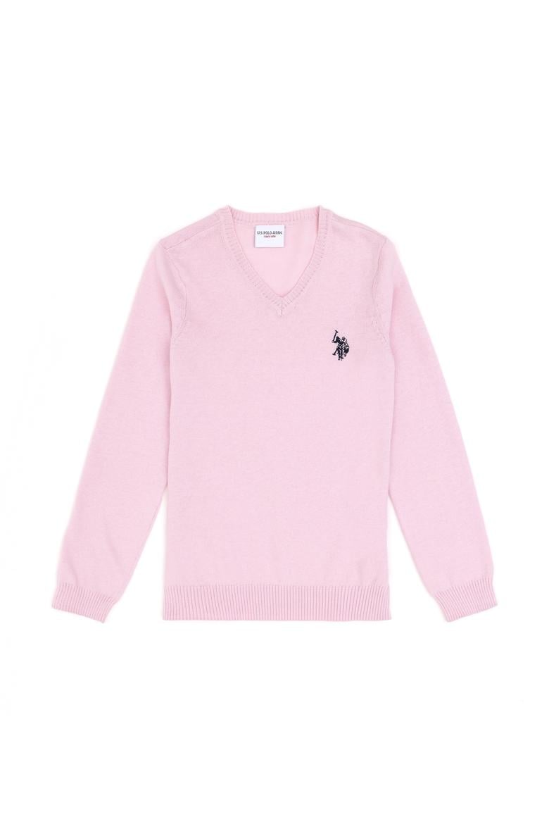 Kız Çocuk Pembe V Yaka Basic Kazak - 50294198036