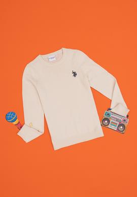 Kız Çocuk Krem Bisiklet Yaka Basic Kazak - 50293586080