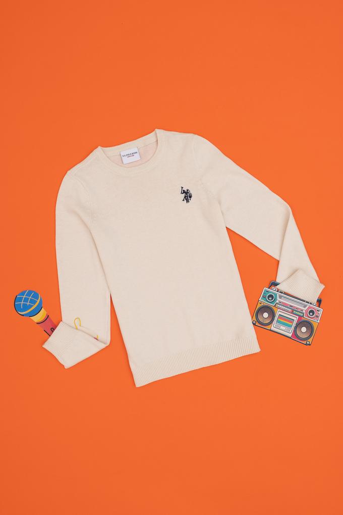 Kız Çocuk Krem Bisiklet Yaka Basic Kazak