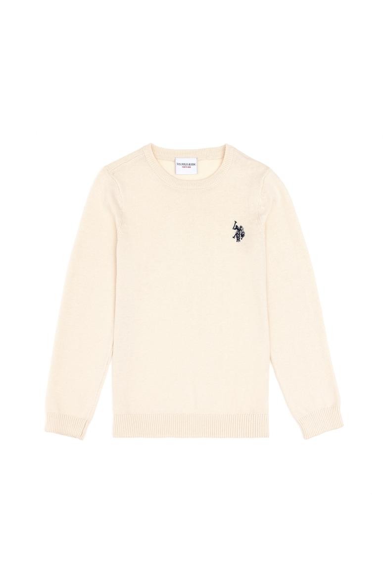 Kız Çocuk Krem Bisiklet Yaka Basic Kazak - 50293586080