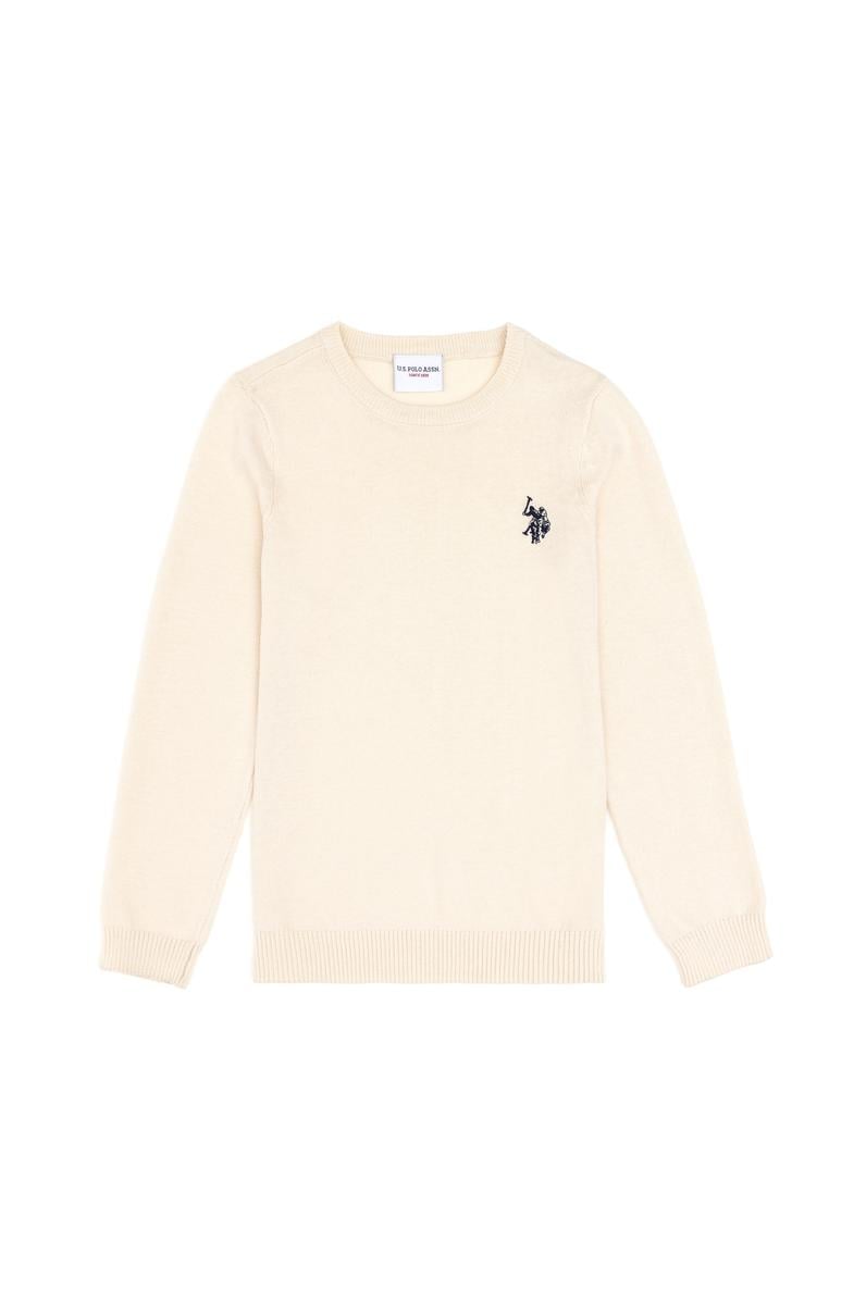 Kız Çocuk Krem Bisiklet Yaka Basic Kazak