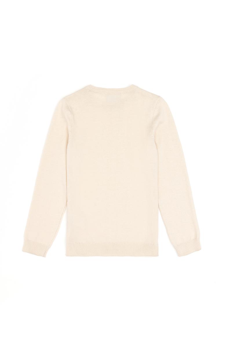 Kız Çocuk Krem Bisiklet Yaka Basic Kazak - 50293586080