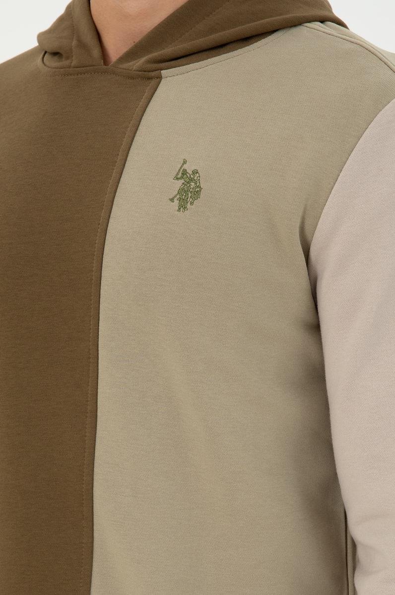 Erkek Regular Fit Kapüşonlu Haki Sweatshirt