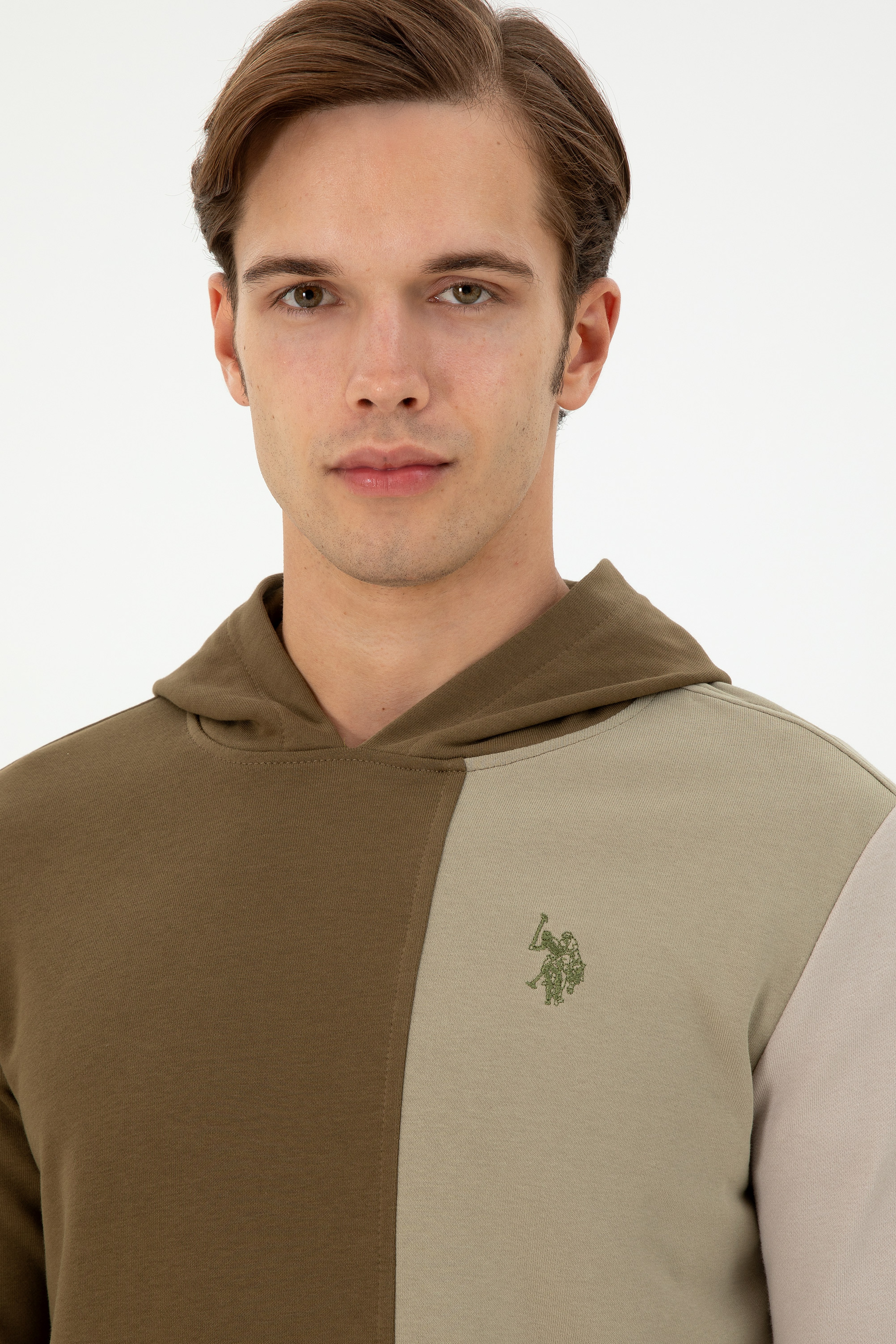Erkek Regular Fit Kapüşonlu Haki Sweatshirt - Image 2