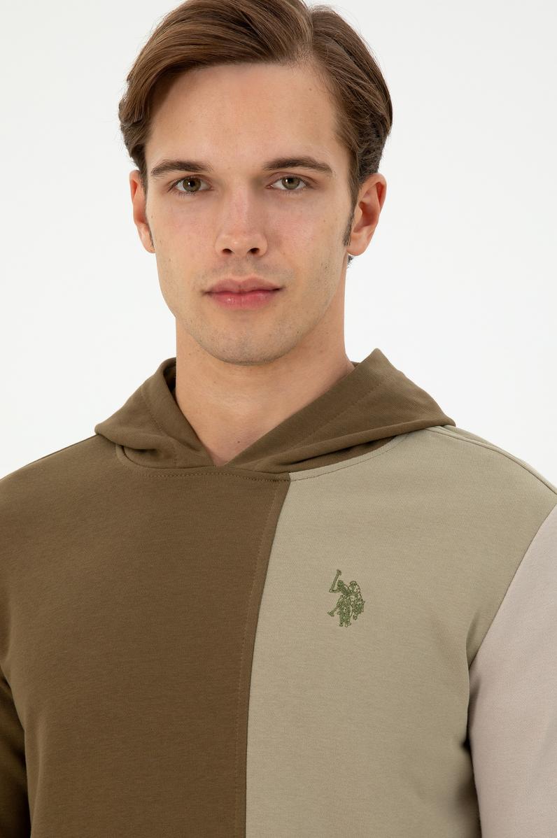 Erkek Regular Fit Kapüşonlu Haki Sweatshirt