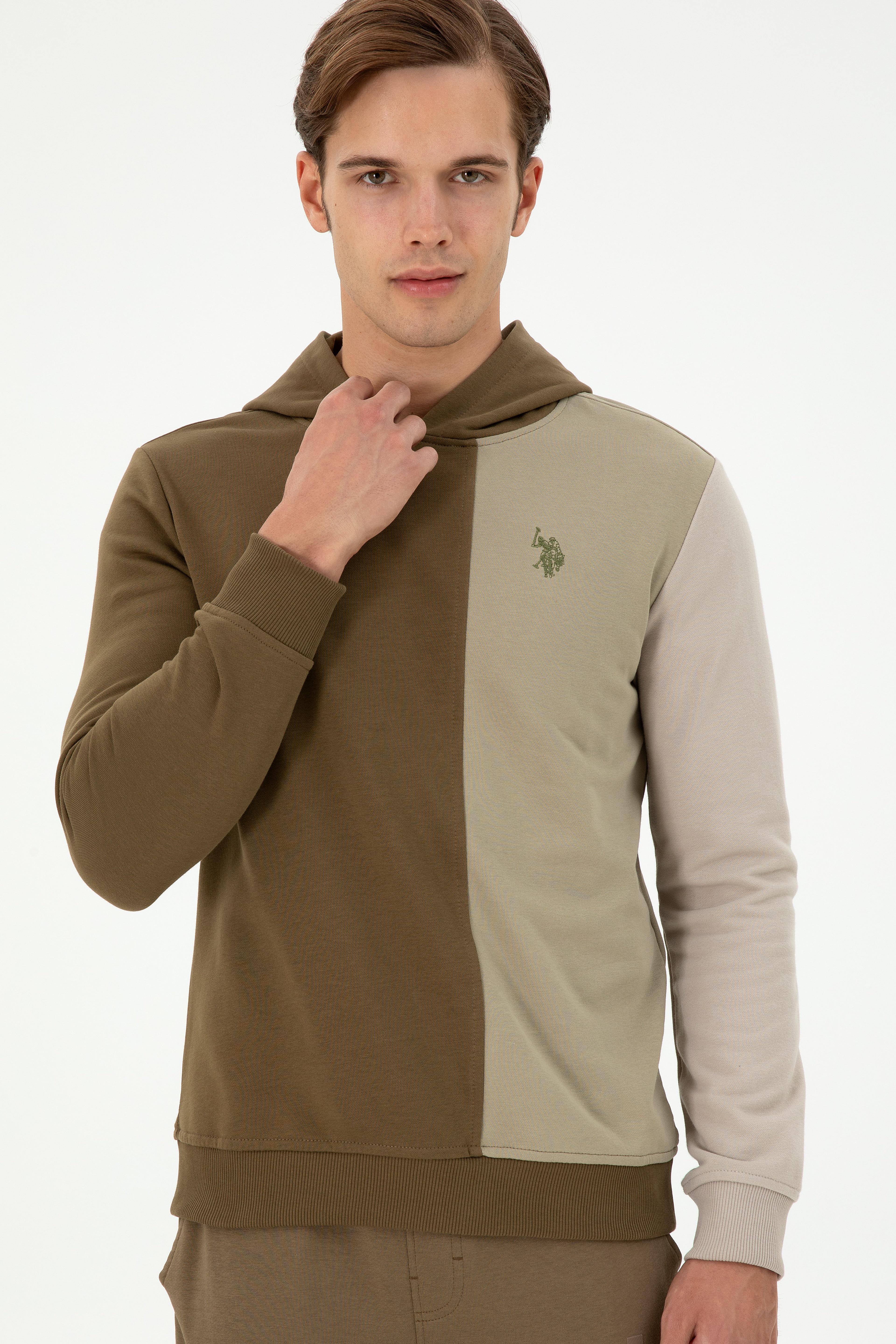 Erkek Regular Fit Kapüşonlu Haki Sweatshirt