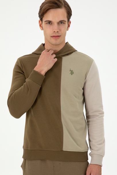 Erkek Regular Fit Kapüşonlu Haki Sweatshirt