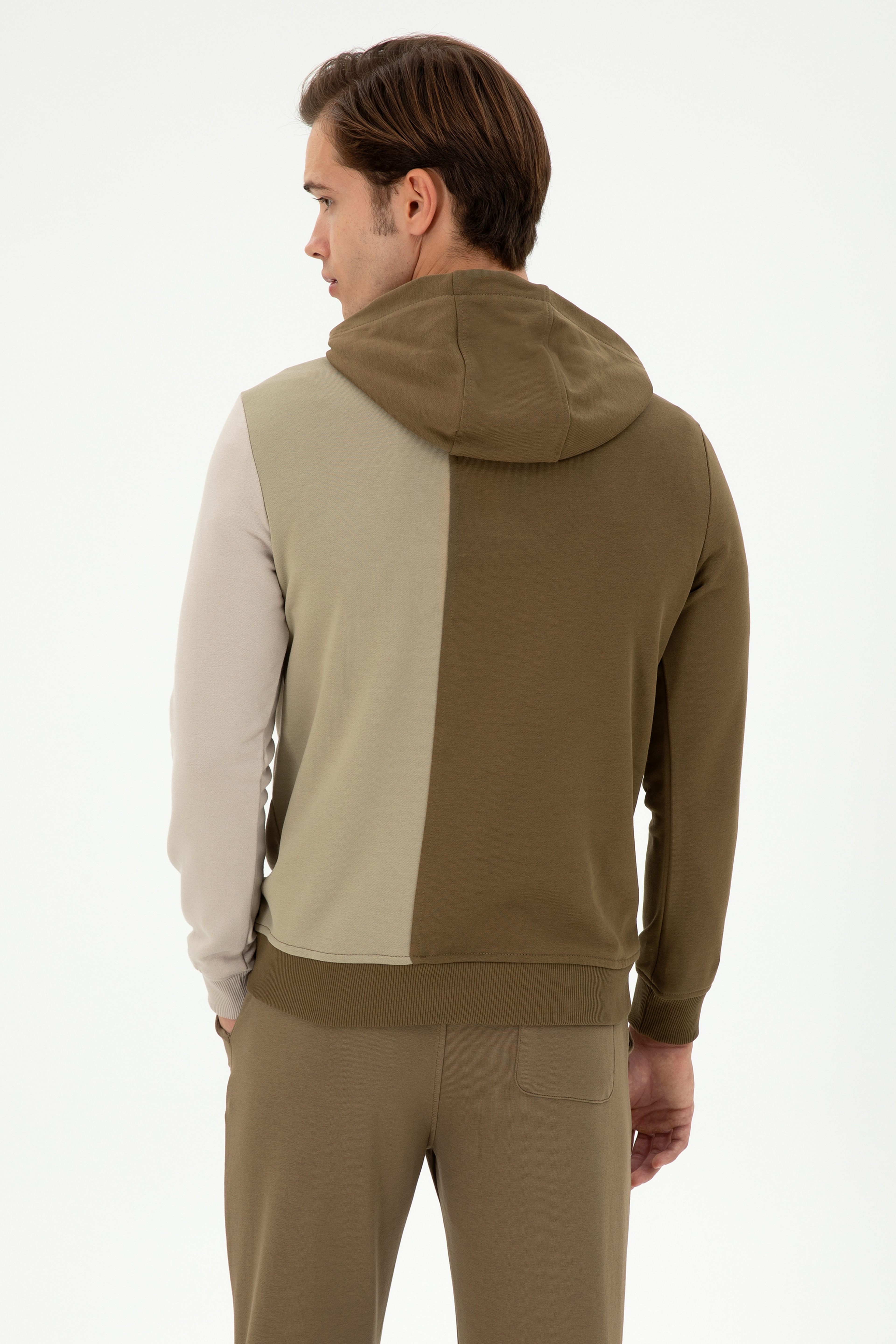 Erkek Regular Fit Kapüşonlu Haki Sweatshirt - Image 5