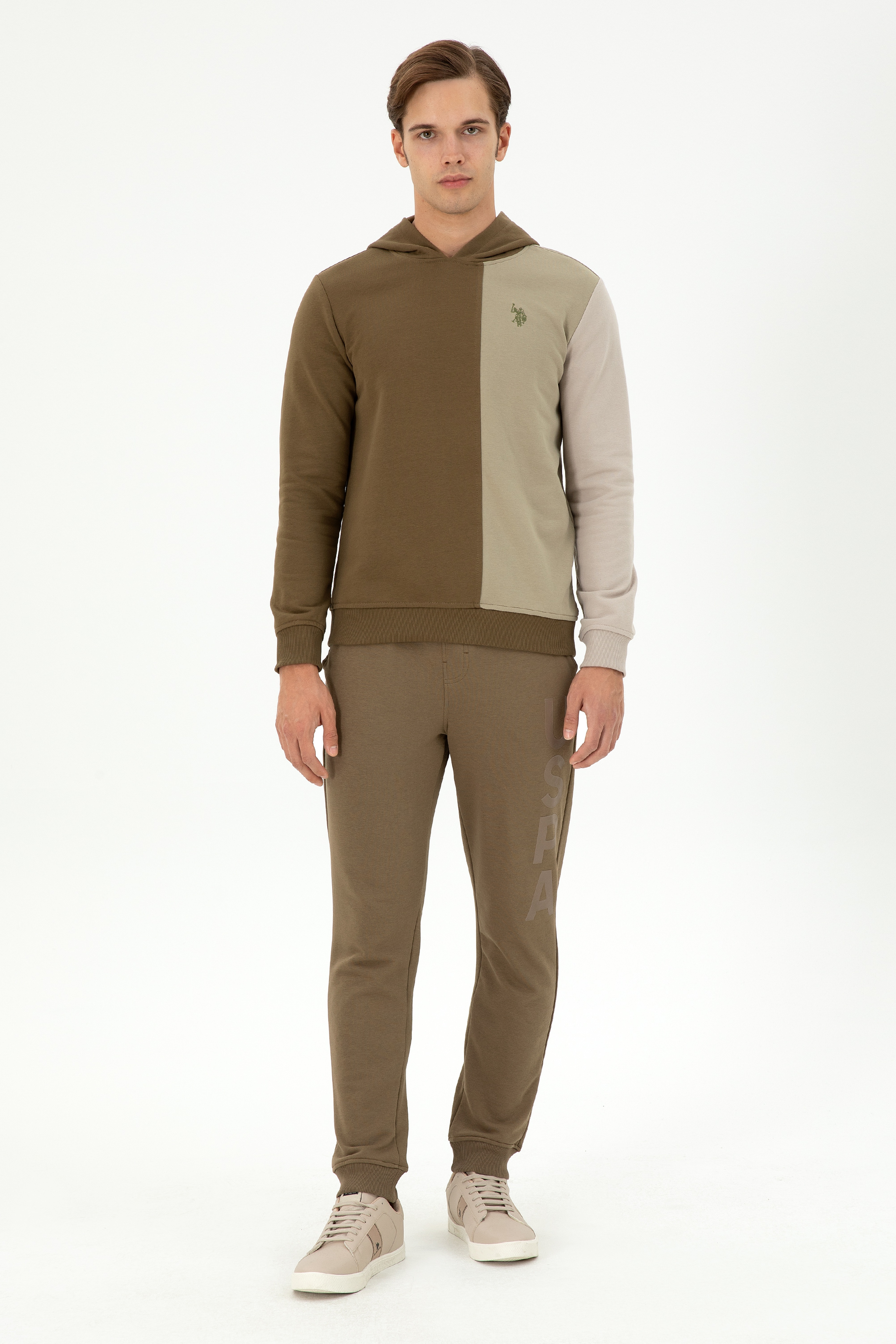 Erkek Regular Fit Kapüşonlu Haki Sweatshirt - Image 4