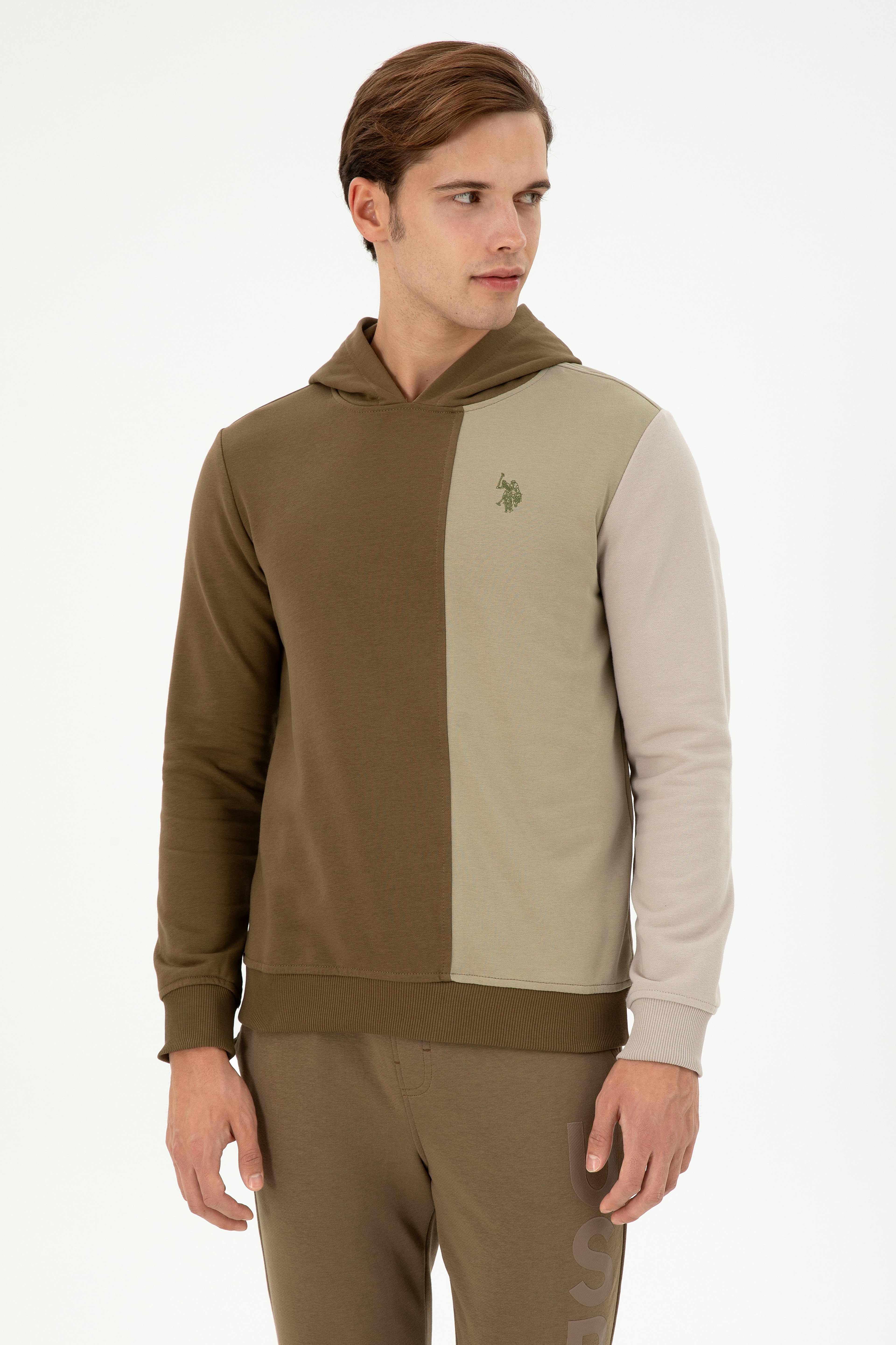 Erkek Regular Fit Kapüşonlu Haki Sweatshirt - Image 1