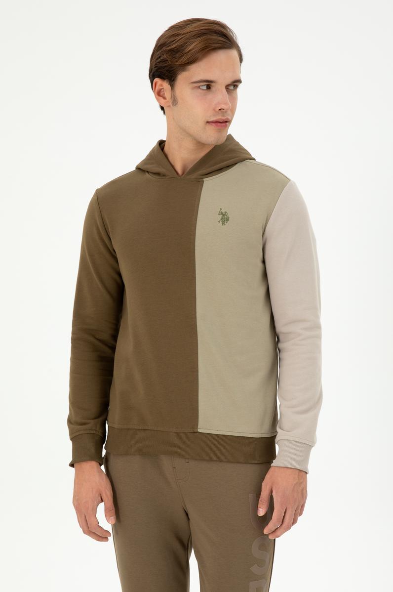 Erkek Regular Fit Kapüşonlu Haki Sweatshirt