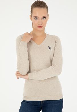 Kadın Taş Melanj V Yaka Basic Kazak - 50293542028