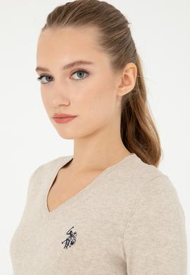 Kadın Taş Melanj V Yaka Basic Kazak - 50293542028