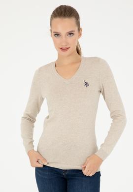 Kadın Taş Melanj V Yaka Basic Kazak - 50293542028