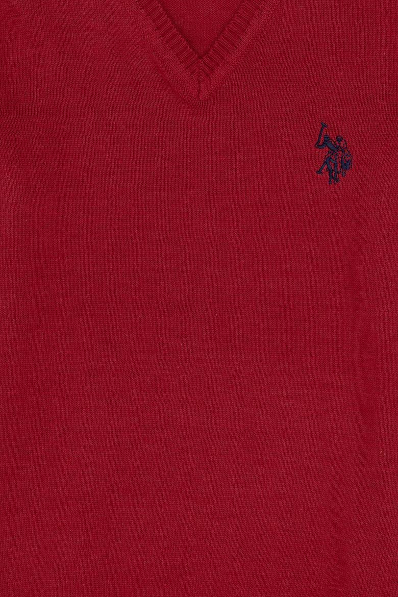 Kız Çocuk Vişne V Yaka Basic Kazak - 50294198080