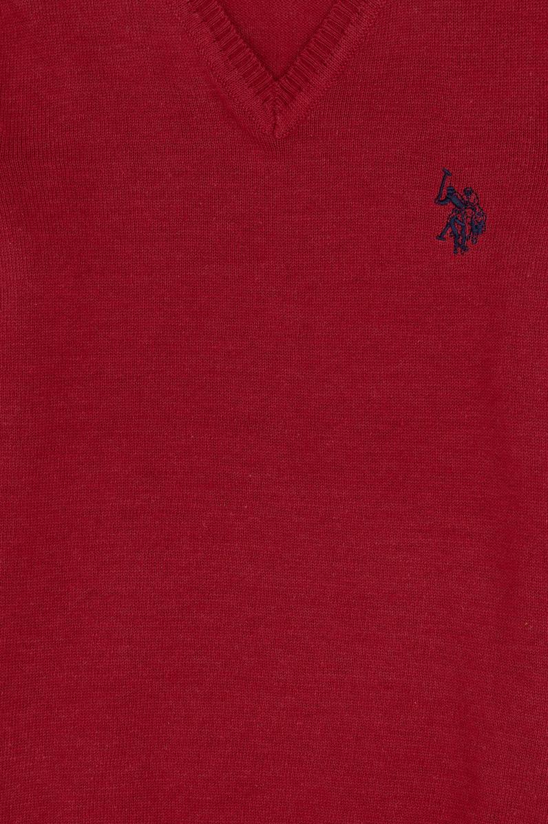 Kız Çocuk Vişne V Yaka Basic Kazak