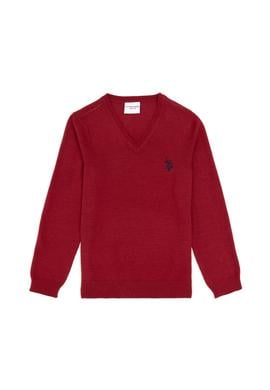 Kız Çocuk Vişne V Yaka Basic Kazak - 50294198080