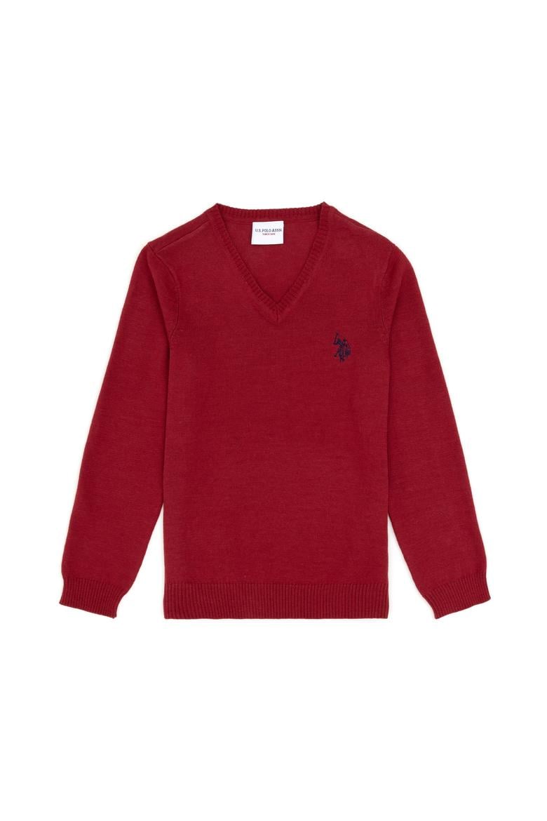 Kız Çocuk Vişne V Yaka Basic Kazak - 50294198080