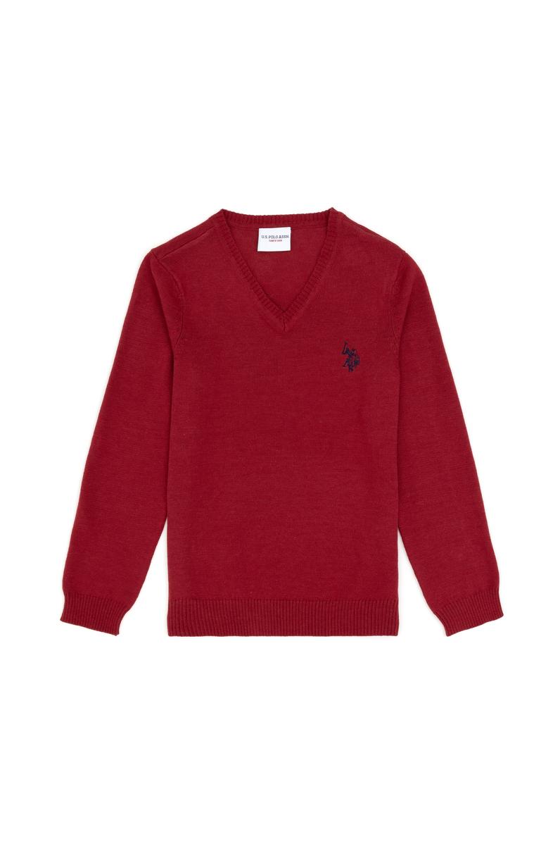 Kız Çocuk Vişne V Yaka Basic Kazak