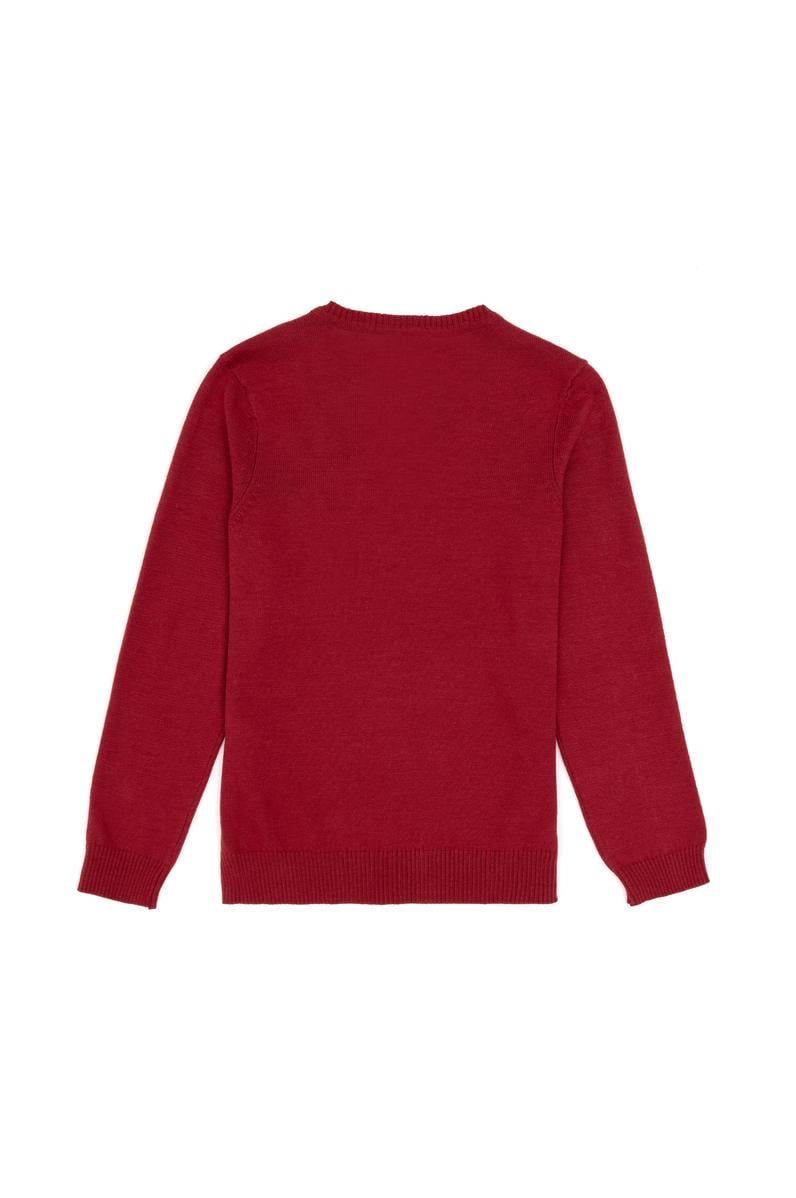 Kız Çocuk Vişne V Yaka Basic Kazak