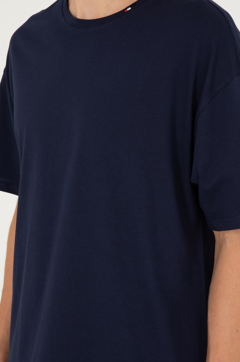 Erkek Oversize Fit Bisiklet Yaka Lacivert Tişört