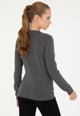 Kadın Antrasit V Yaka Basic Kazak - 50293542011