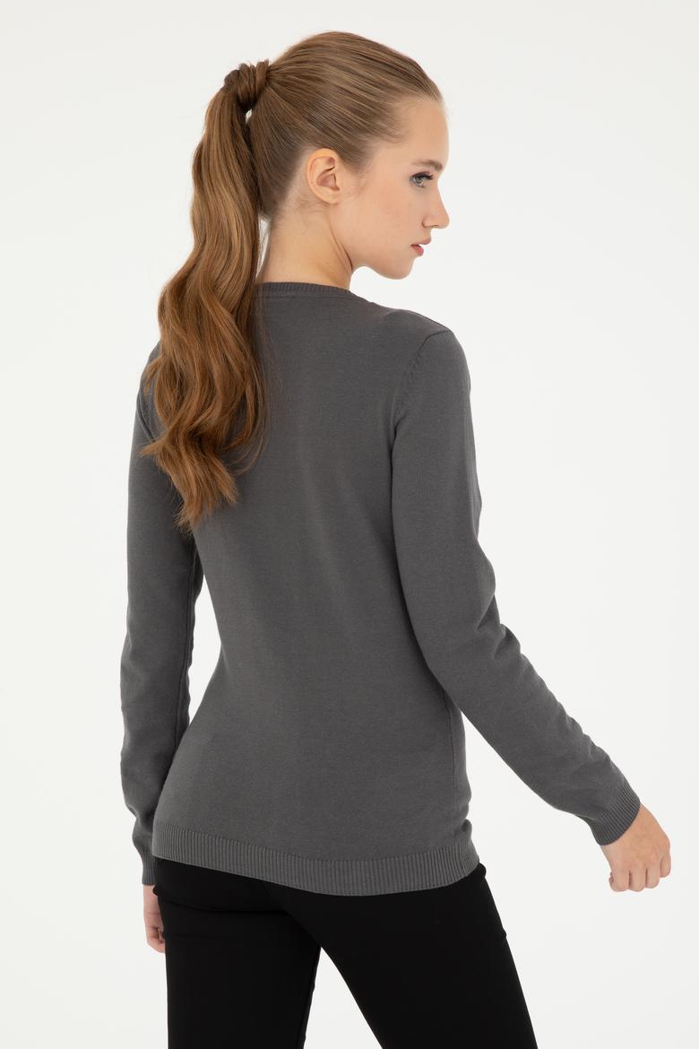 Kadın Antrasit V Yaka Basic Kazak - 50293542011