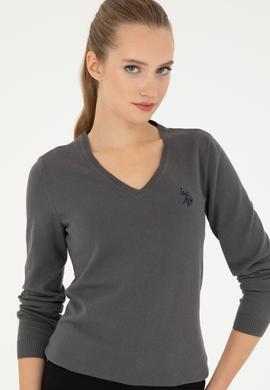 Kadın Antrasit V Yaka Basic Kazak - 50293542011
