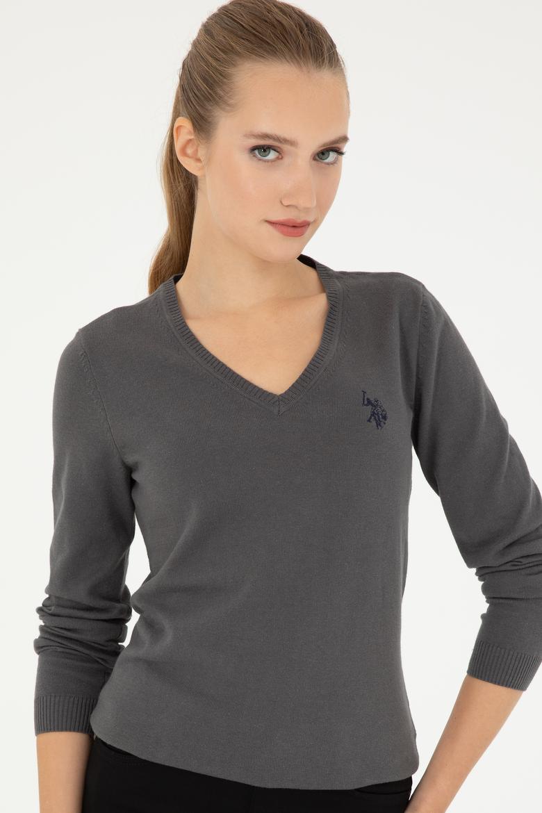 Kadın Antrasit V Yaka Basic Kazak - 50293542011