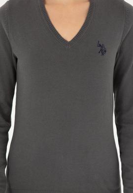 Kadın Antrasit V Yaka Basic Kazak - 50293542011