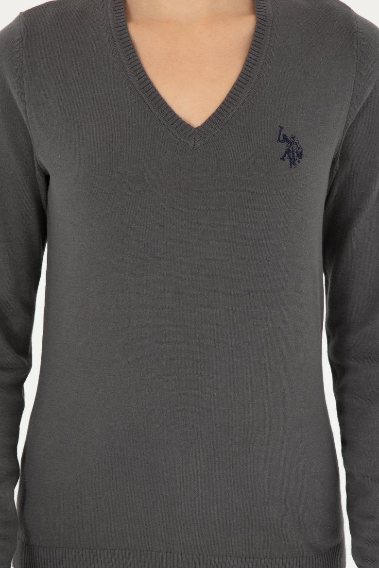 Kadın Antrasit V Yaka Basic Kazak - 50293542011