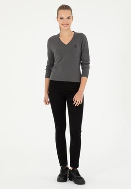 Kadın Antrasit V Yaka Basic Kazak - 50293542011