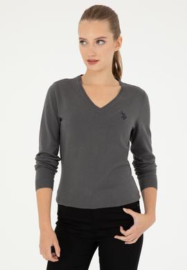 Kadın Antrasit V Yaka Basic Kazak - 50293542011