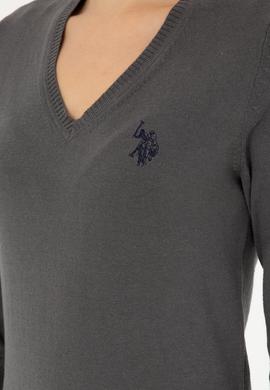 Kadın Antrasit V Yaka Basic Kazak - 50293542011