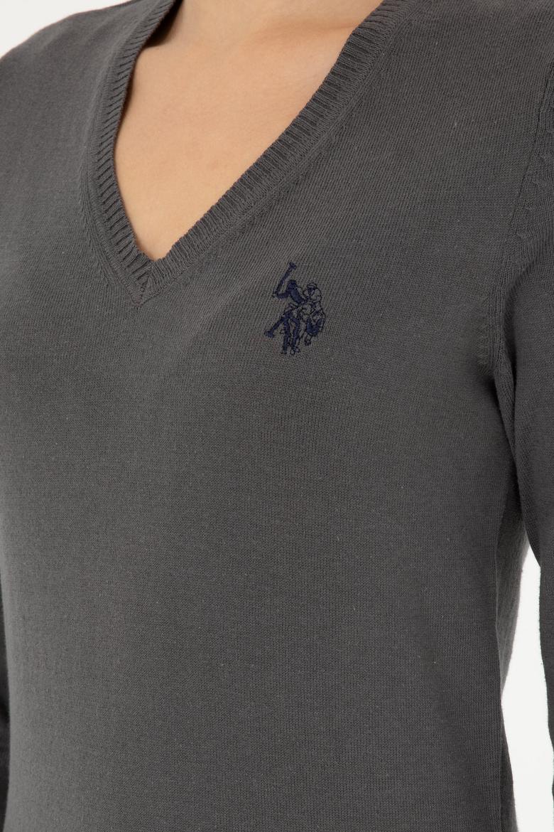 Kadın Antrasit V Yaka Basic Kazak - 50293542011